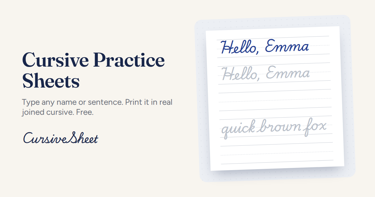 Cursive Practice Sheets — Free Printable Generator (A–Z)